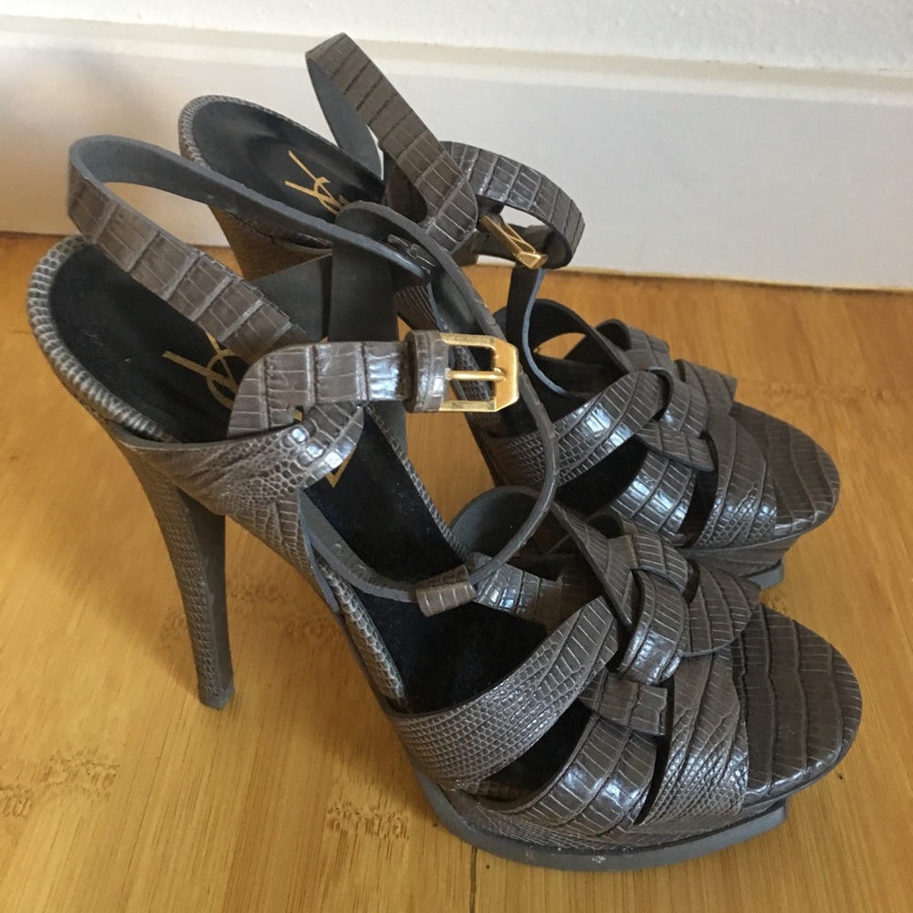 YSL Grey Snakeskin patterned heels